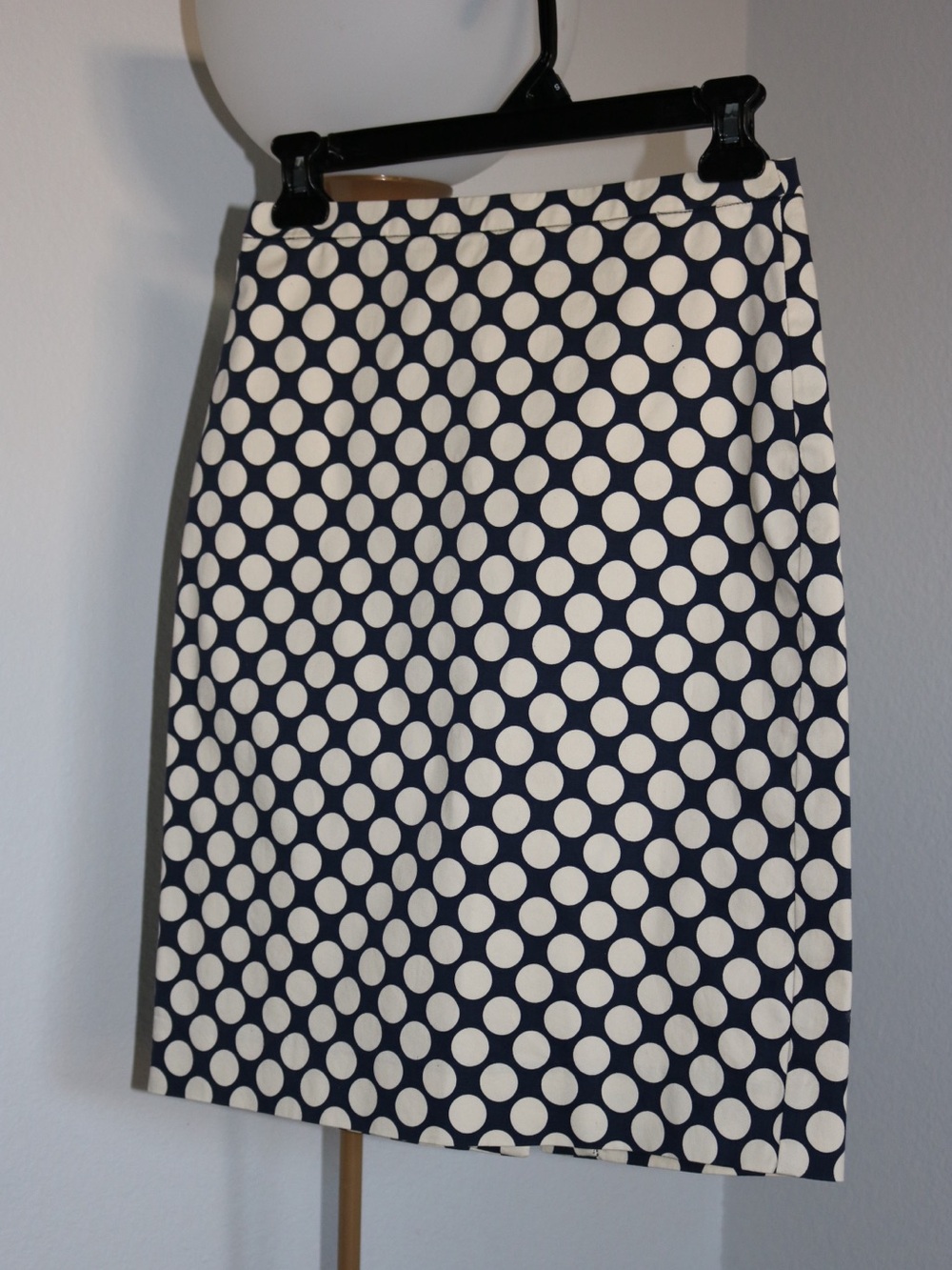J.Crew Polka Dot Cotton Pencil Skirt Size 0 Navy Cream Preppy Classic Office